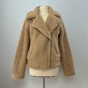 LEVI STRAUSS & CO Womens Beige Pocketed Zippered Sherpa Motorcycle Jacket Small